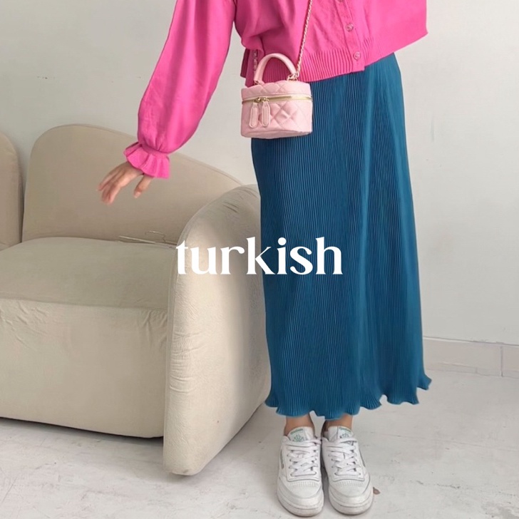 FDHJ5728 COD rok plisket SPAN wavy premium lidi gelombang panjang maxi skirt