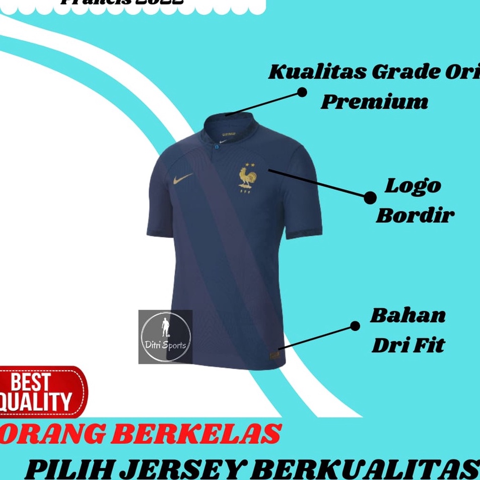 ☈ Jersey Prancis Home Piala Dunia 2022 Grade Ori Impor Baju Sepak Bola Perancis Pria Terbaru c Promo