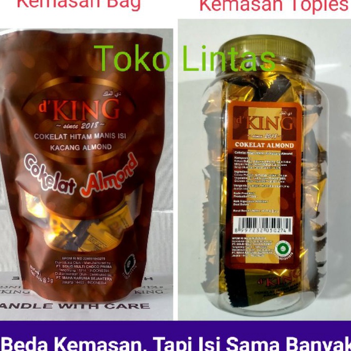 

Ready Cokelat Kacang Almond Bonibol D'King Per Toples Bag 40 PC Terbaru