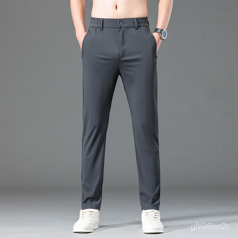 Men's Ice Silk Draped Casual Pants Thin Elastic Waist Korean Style Trendy Fashion Joker Stretch Penc