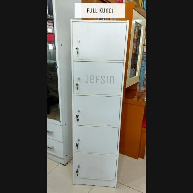 Promo Loker Kayu Rak Serbaguna 5 Susun Kunci -White Bestq