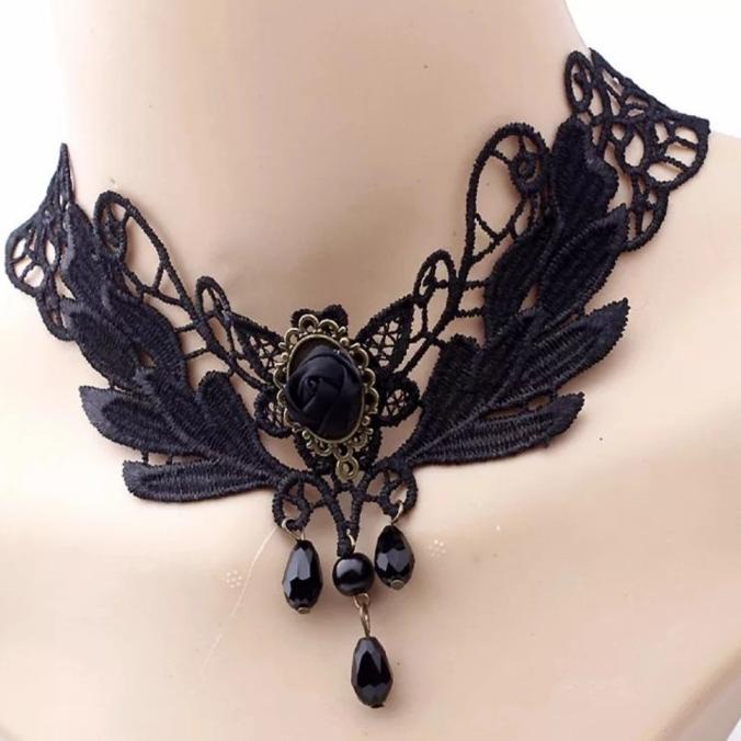 paling diminati] kalung choker renda hitam gothic halloween cosplay