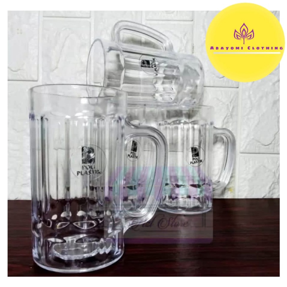 ` vm 1 LUSIN /12 PCS GELAS PLASTIK BESAR GELAS BENING GAGANG / GELAS BESAR / BAYAR DITEMPAT ✩ ☠