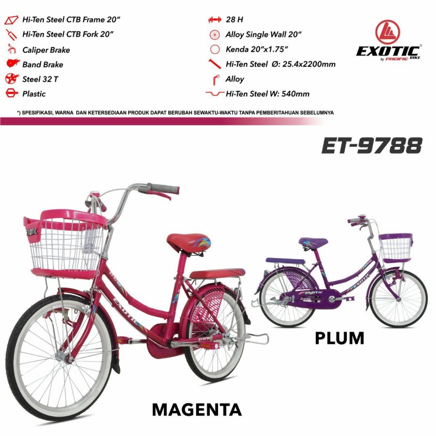 sepeda City Bike CTB 20" EXOTIC ET-9788 Ori Garansi 5 tahun