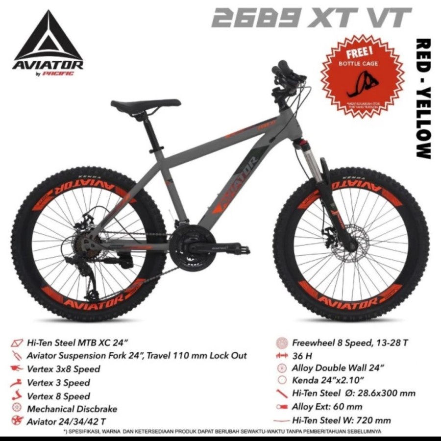 sepeda gunung 24" AVIATOR AT 2689 XT by PACIFIC (REMAJA/DEWASA) - XT VT (velg tinggi)