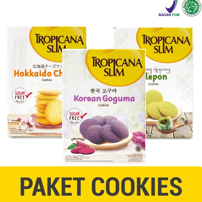 

➜♪✲❊ Paket Cookies 3 Rasa - Tropicana Slim Klepon Cookies, Hokkaido, dan Korean Goguma Cookies - Snack Biskuit Diet Rendah Kalori Dijual