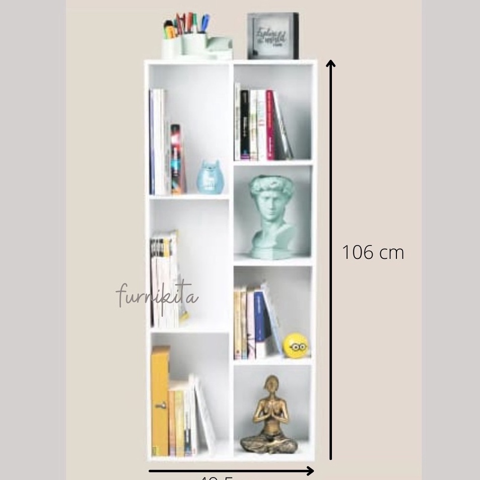 Nq RAK BUKU PAJANGAN SERBAGUNA 7 SEKAT PUTIH MINIMALIS / LEMARI BUKU / LEMARI HIAS ✢ ✢