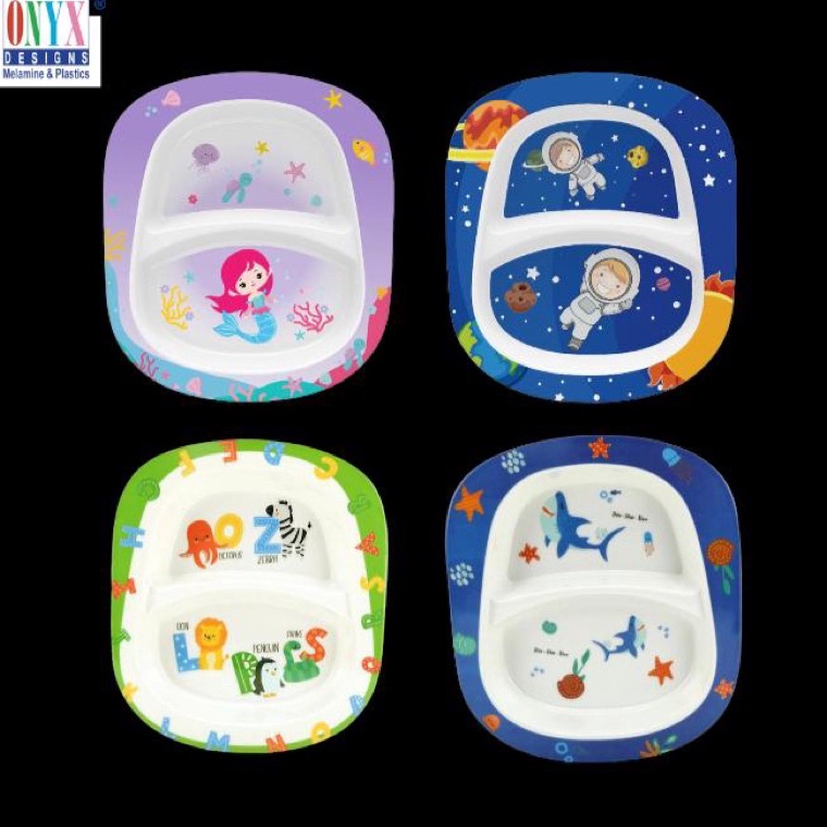 PALING DIMINATI. Piring Makan Anak 9” Sekat Melamine ONYX | Piring Makan Melamin Karakter Lucu | Pir