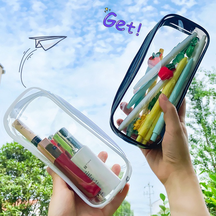 

LYNN3345 Terbaru Tepak Pensil Transparan Estetik Aesthetic Lucu / Kotak PVC Plastik Pencil Case Minimalist Black White Minimalis