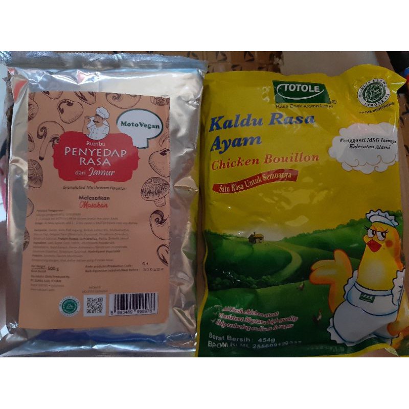 

Paket 2In1 Kaldu Jamur 500Gram Moto Vegan Non Msg +Totole Kaldu Ayam 454 Gram Dengan Label Halal