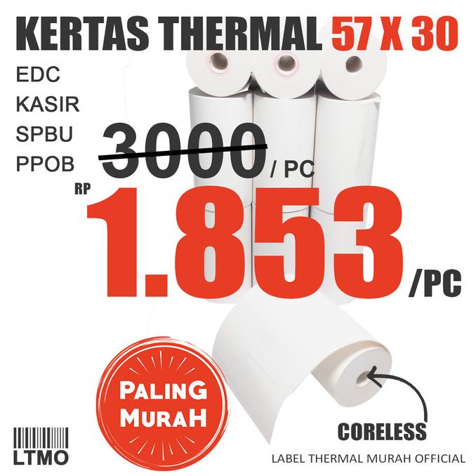 

Kertas Thermal MURAH Kasir Struk PPOB 57x30 57 x 30 1 Dus (100 Roll)
