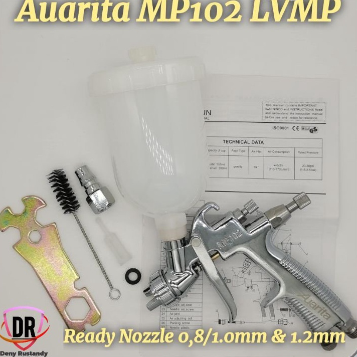 TERMURAH Spray Gun Auarita MP102 Mini LVMP Nozzle 0.8mm 1.0mm dan 1,2mm