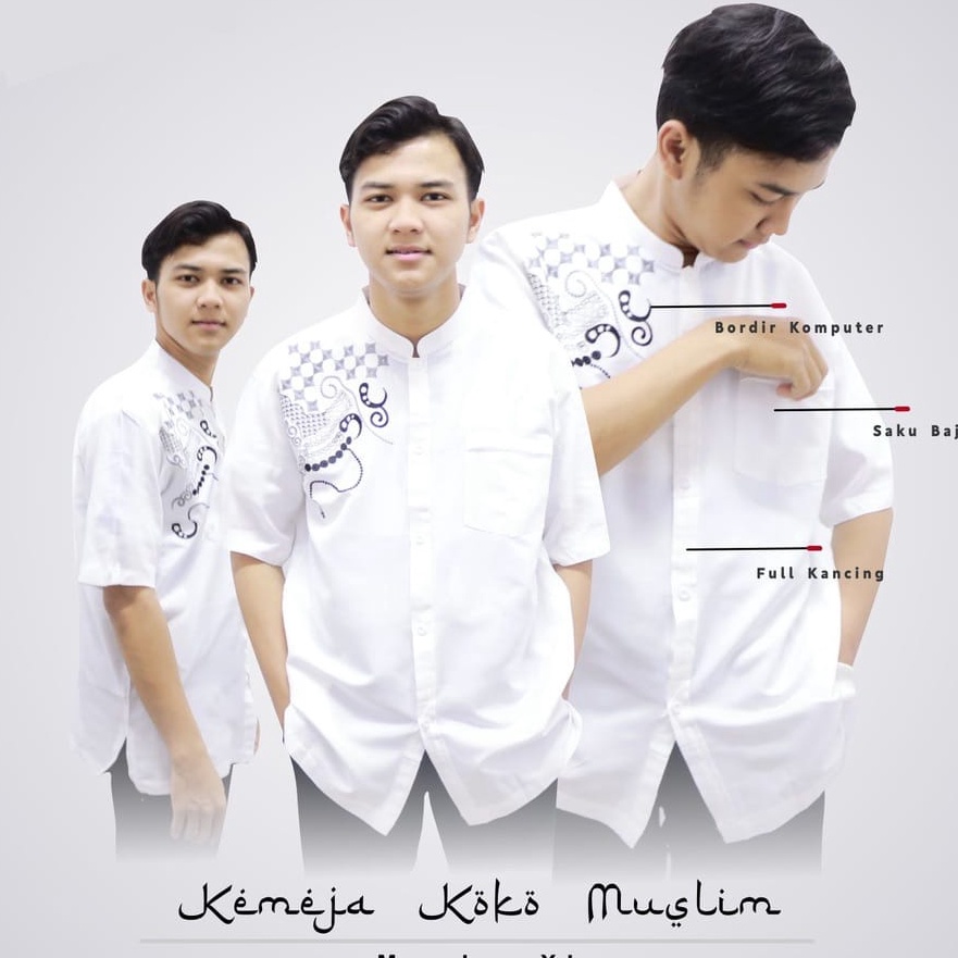 Big Sale Baju Koko Pria Dewasa Warna Putih Lengan Pendek Kemko Muslim Bordir Terbaru 2023 Premium Nibras Taqwa