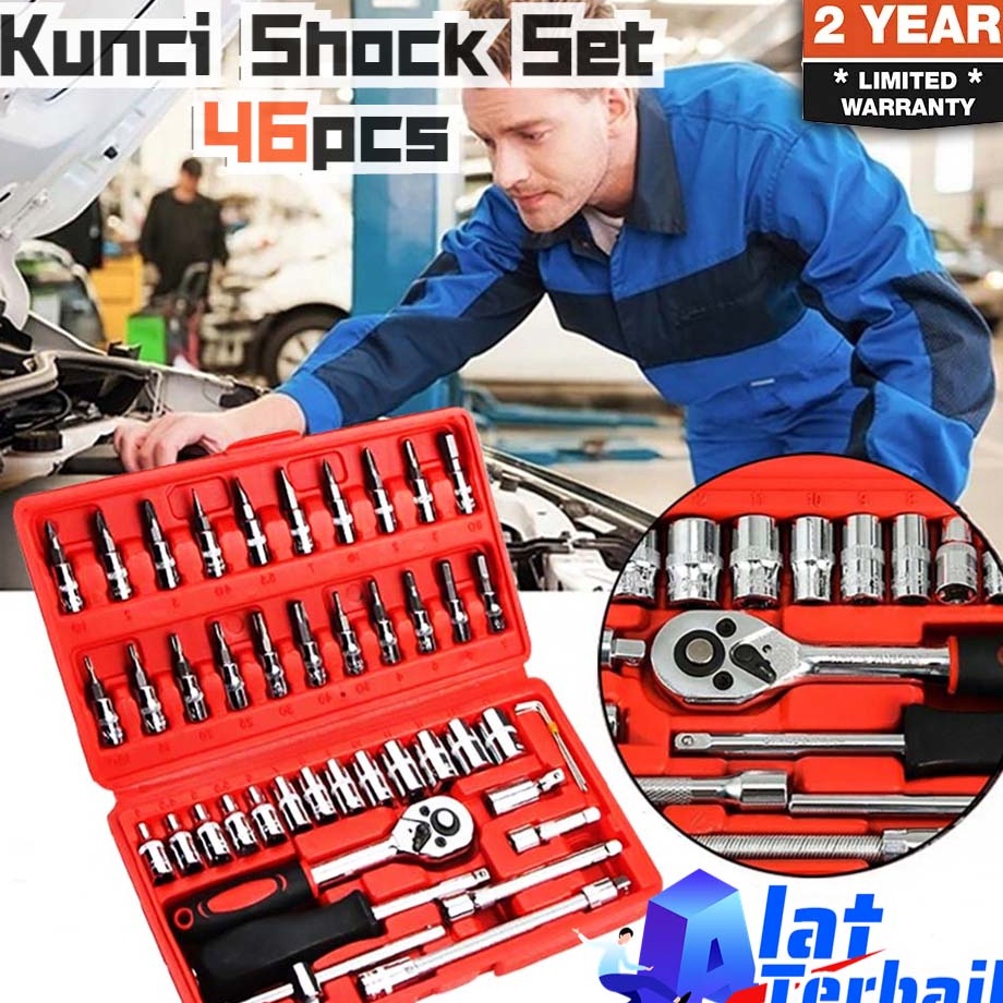 ✢zbb❀ Set Kunci Sok Kunci Shock 46 pcs Full Set (1/4") Pas Ring L Motor Kunci/kunci l Set Tekiro lengkap/kunci ring pas 1 set lengkap ☘