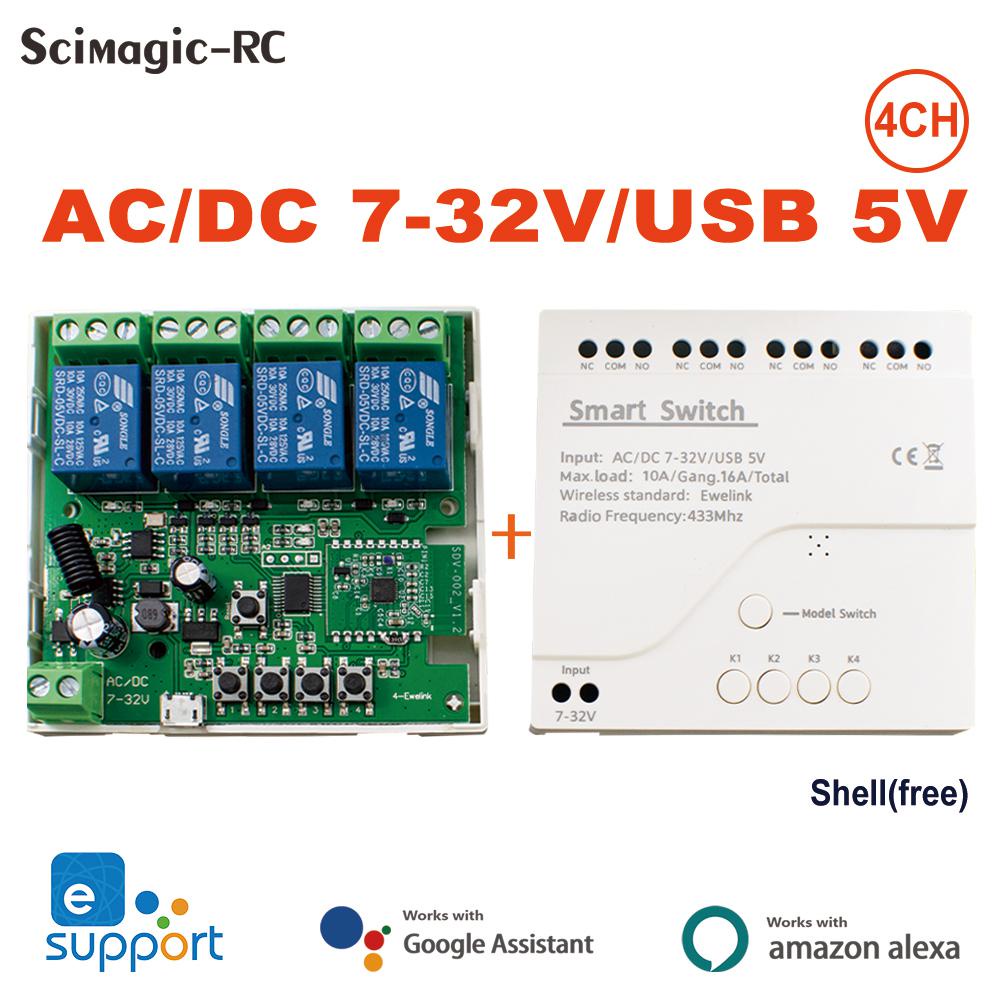 ❤eWeLink 4 Channel Smart WiFi Wireless Relay Tuya Zigbee Switch Module APP Remote Control AC85-250V 