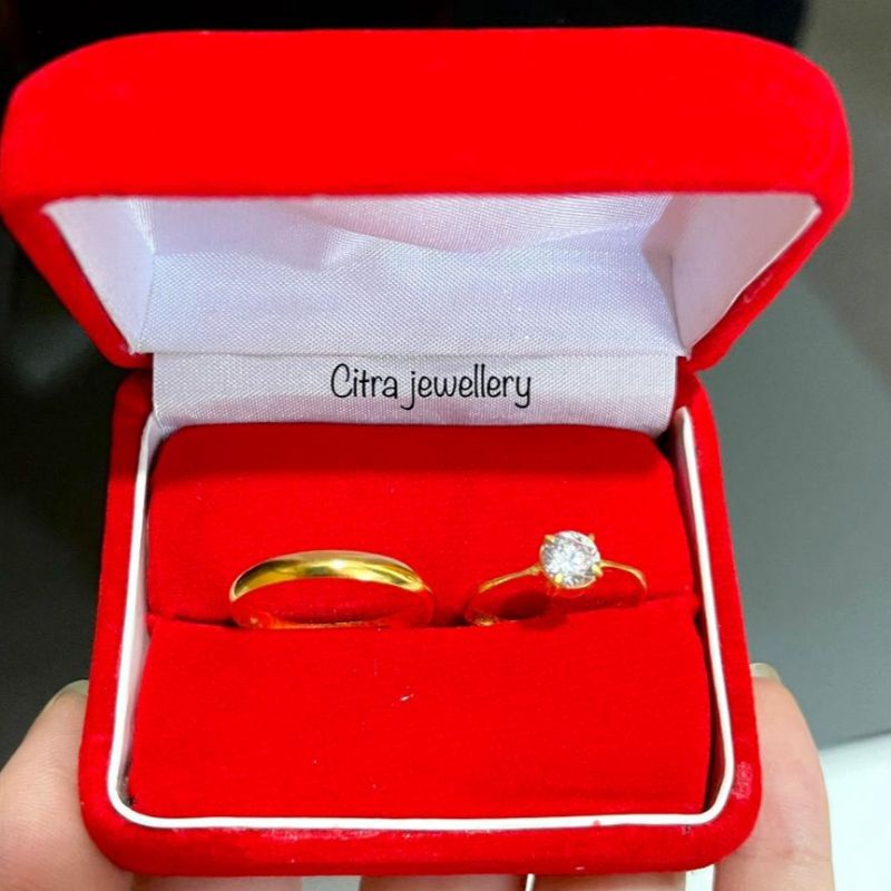 Cincin Emas Muda Couple / Tunangan / Nikah 2 Gram Perhiasan Emas