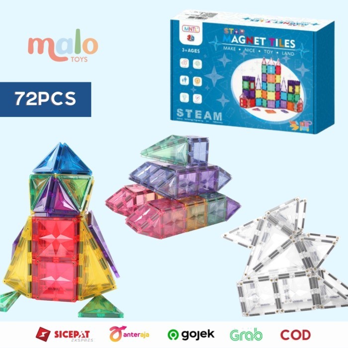 Mntl Star Magnetic Tiles 72 Pcs Pastel Transparent Open Ended Toys