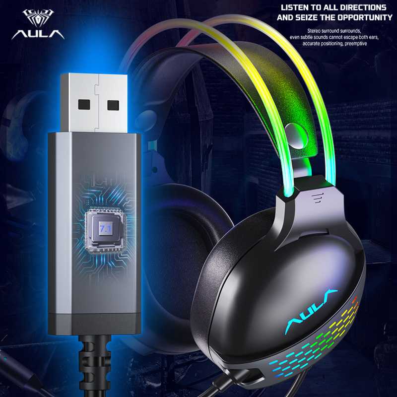 Headset Gaming AULA S503 USB Streamer Light RGB Running Headset - SMSYT
