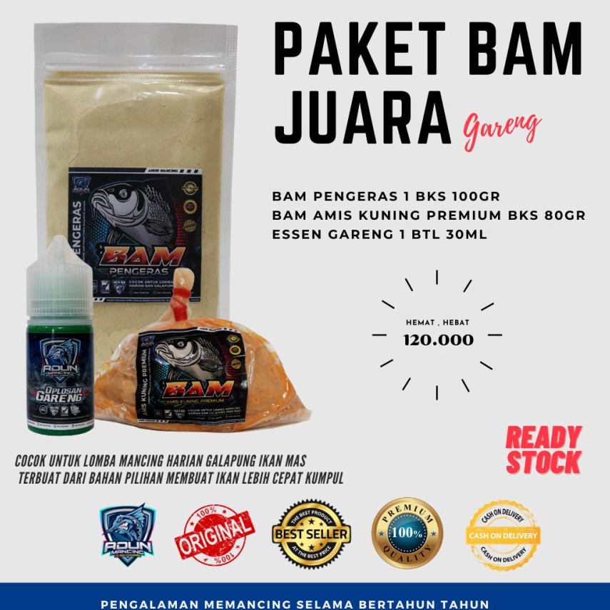 STOK TERBARU. Paket umpan adun  gareng - bam pengeras - Bam amis kuning premium - umpan ikan mas adu