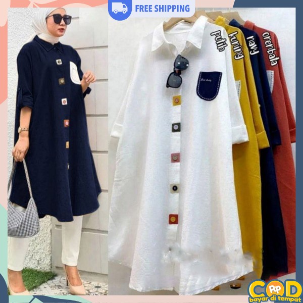 Long Tunik Kemeja Oversize Tunik Bulet Tali Kemeja Basic Jumbo Baju Longdress Tunik Kemeja Basic Pol