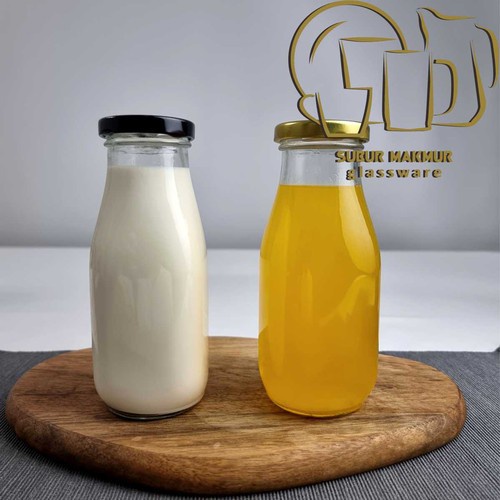 Botol Kaca Beling Tutup Stainless Emas Kuning Kapastias 300ML Botol Jual Minuman Jus Susu Teh Kopi L