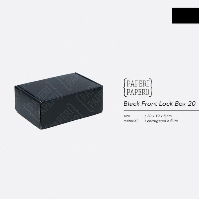 

&<&<&<&] Black Front Lock Box 20x12x8 cm - Packaging Kardus Hitam Kaos / Kue