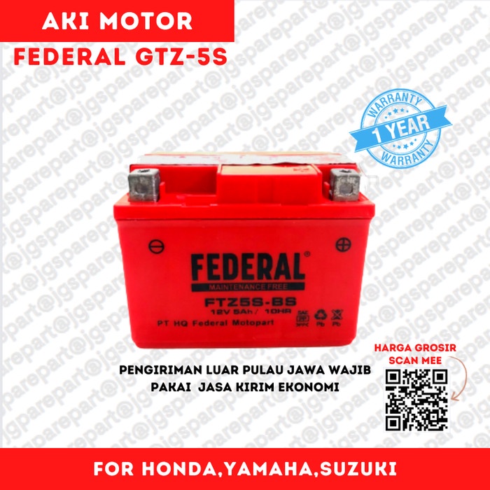 Aki Kering Aki Motor Gtz 5S Gtz-5S 12V 5Ah /Federal