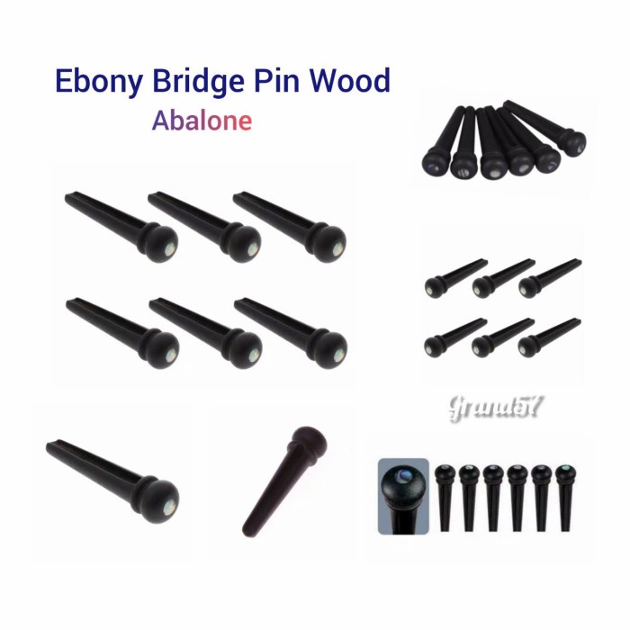 Bridge Pin Gitar Akustik Wood Kayu Ebony Abalone Shell Hitam Bridgepin