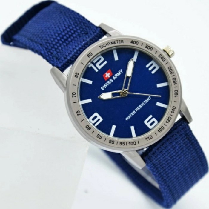 jam tangan cewek Analog Wanita Swiss Army 8218 Tali Kanvas Biru K8E1 anti air couple keren excluesiv