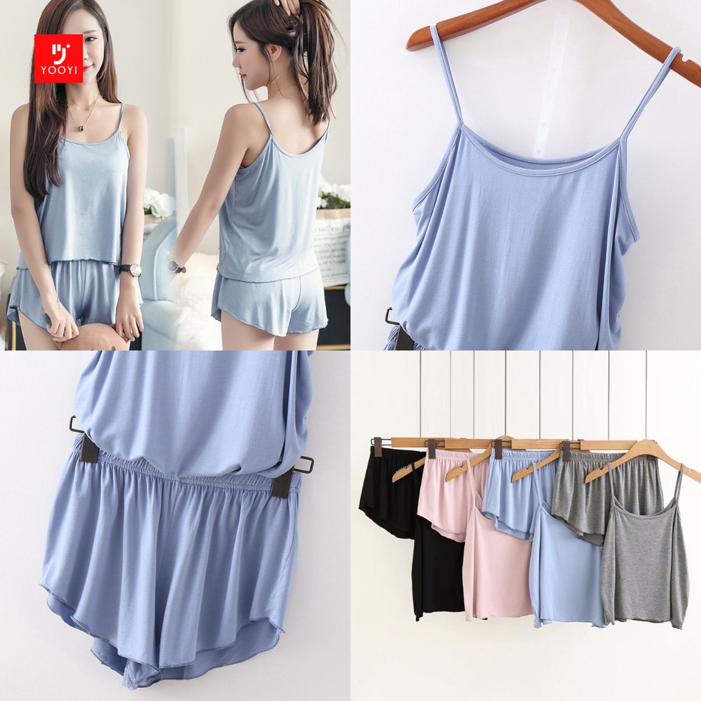 HARGA SPESIAL Yooyi Baju Tidur Set Wanita Sexy Camisole dengan Celana Pendek Piyama Import Wanita Ka
