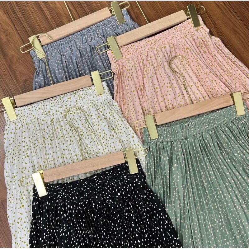 Rok plisket motif bintik mayung premium