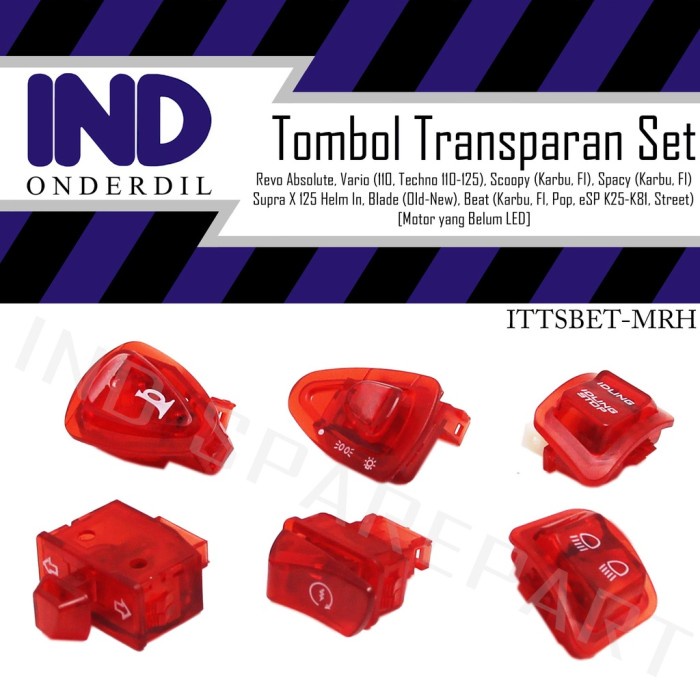 Terlaris P5-Saklar Tombol Transparan Merah 6 Pcs-Set Vario Techno 110-125-Scoop