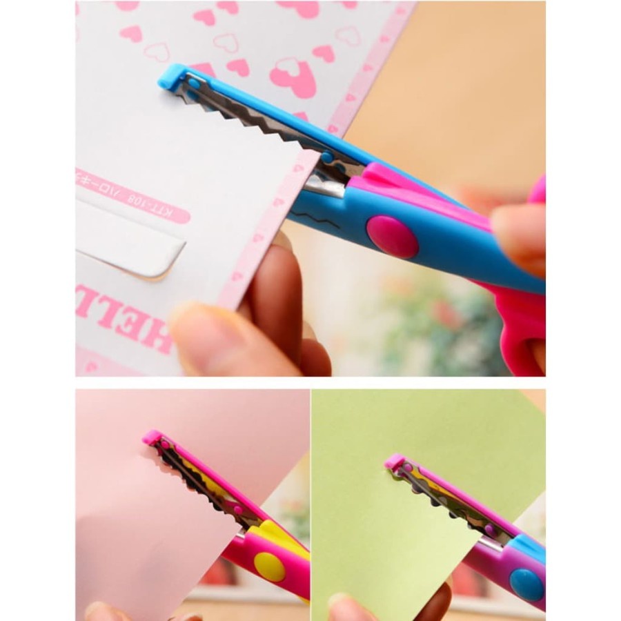 Gunting Pola Bentuk Gerigi Premium Serbaguna Pemotong Scissors Tajam Gelombang Kertas DIY Alat Bahan Stainless Steel Berkualitas Alat Peralatan Perlengkapan Anak Sekolah Craft Art Seni Potong Cut Karton Bufalo Paper Plastik Plastic Grosir Prakarya Malang