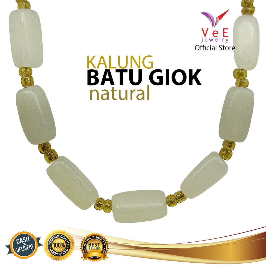 Kalung Batu Giok Asli Cina Kotak Putih Hijau Natural - VeE Kalung Terapi Kesehatan