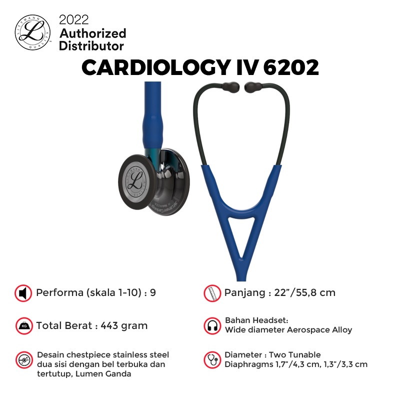 3M Littmann Cardiology IV Stethoscope / Stetoskop - NAVY, H.P. SMK, BLUE STEM - 6202