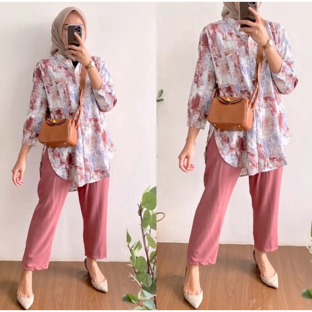 SETELAN WANITA KEMEJA MAYA ONE SET CRINKLE AIRFLOW MIX SHAKILA TWILL PREMIUM