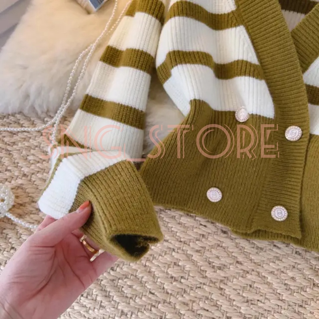 Cardigan rajut  crop strip collar / Outwear wanita lengan panjang