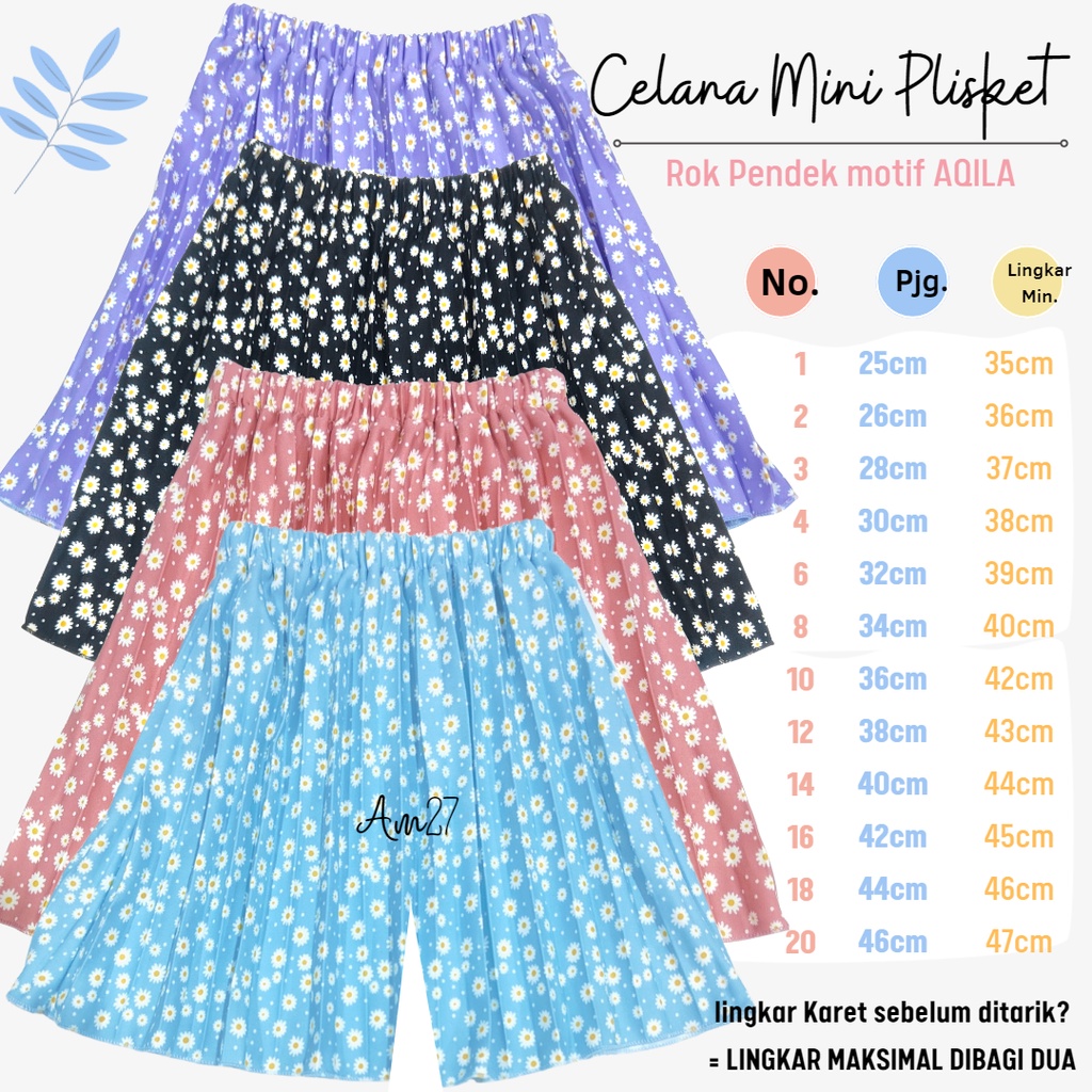 CELANA Plisket Pendek anak 1-12 tahun Pleated Skirt PANTS mini MOTIF AQILA