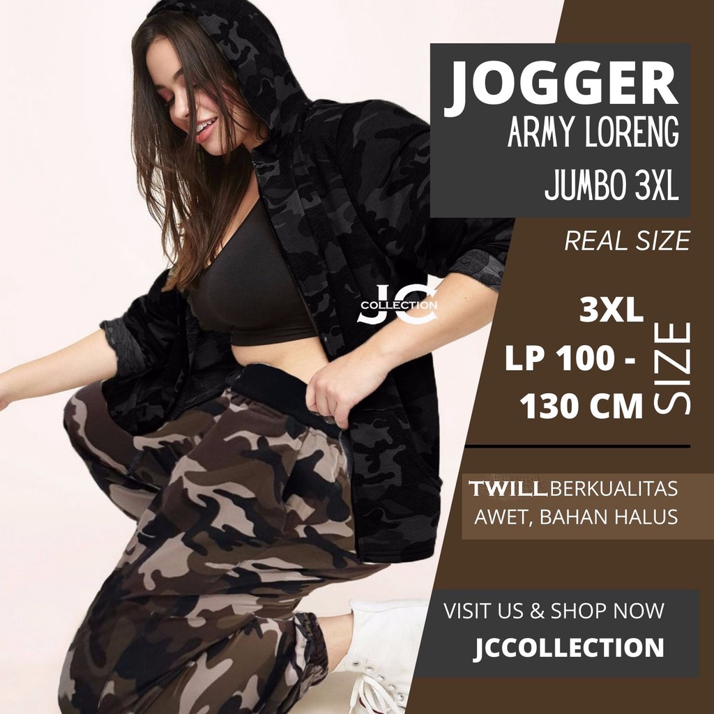 Celana Panjang Wanita Jumbo Jogger Army Loreng Wanita Big Size Long Pants - JCCollections