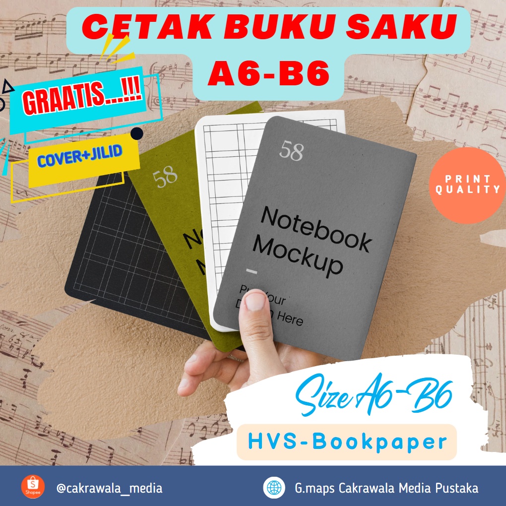 CETAK BUKU SAKU / Pocket Book A6/B6 - (FREE JILID + COVER  HVS)