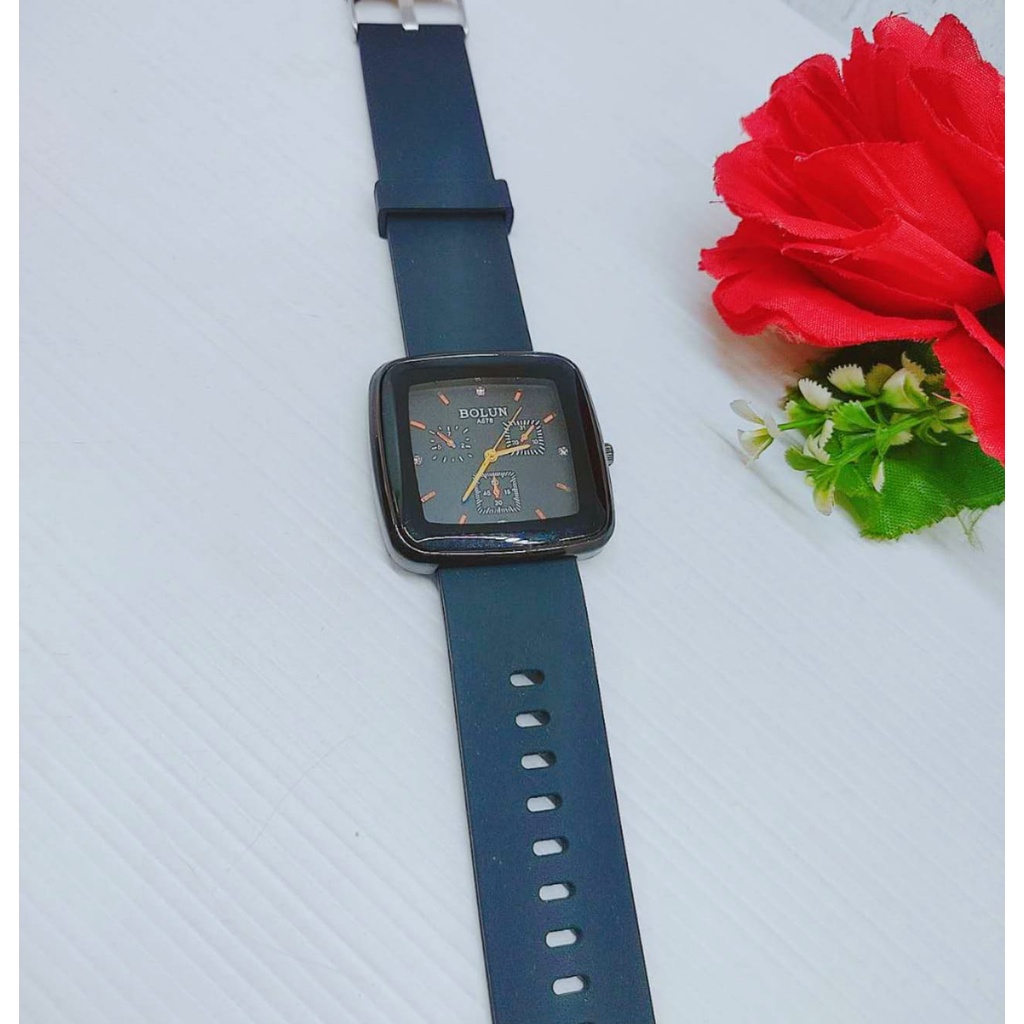 Jam Tangan Hitam Kotak pria &amp; Wanita Fashion J01