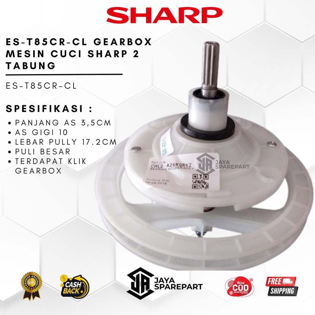 ES-T85CR GEARBOX SHARP 2 TABUNG - GEAR BOX MESIN CUCI SHARP ES-T85CR 2 TABUNG GIGI 10 KARYAJAYASPARE