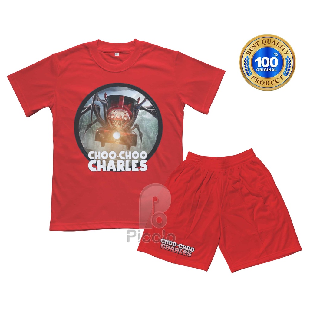 (FREE NAMA) BAJU KAOS SETELAN ANAK MOTIF KARAKTER KARTUN CHOO CHOO CHARLES UNISEX