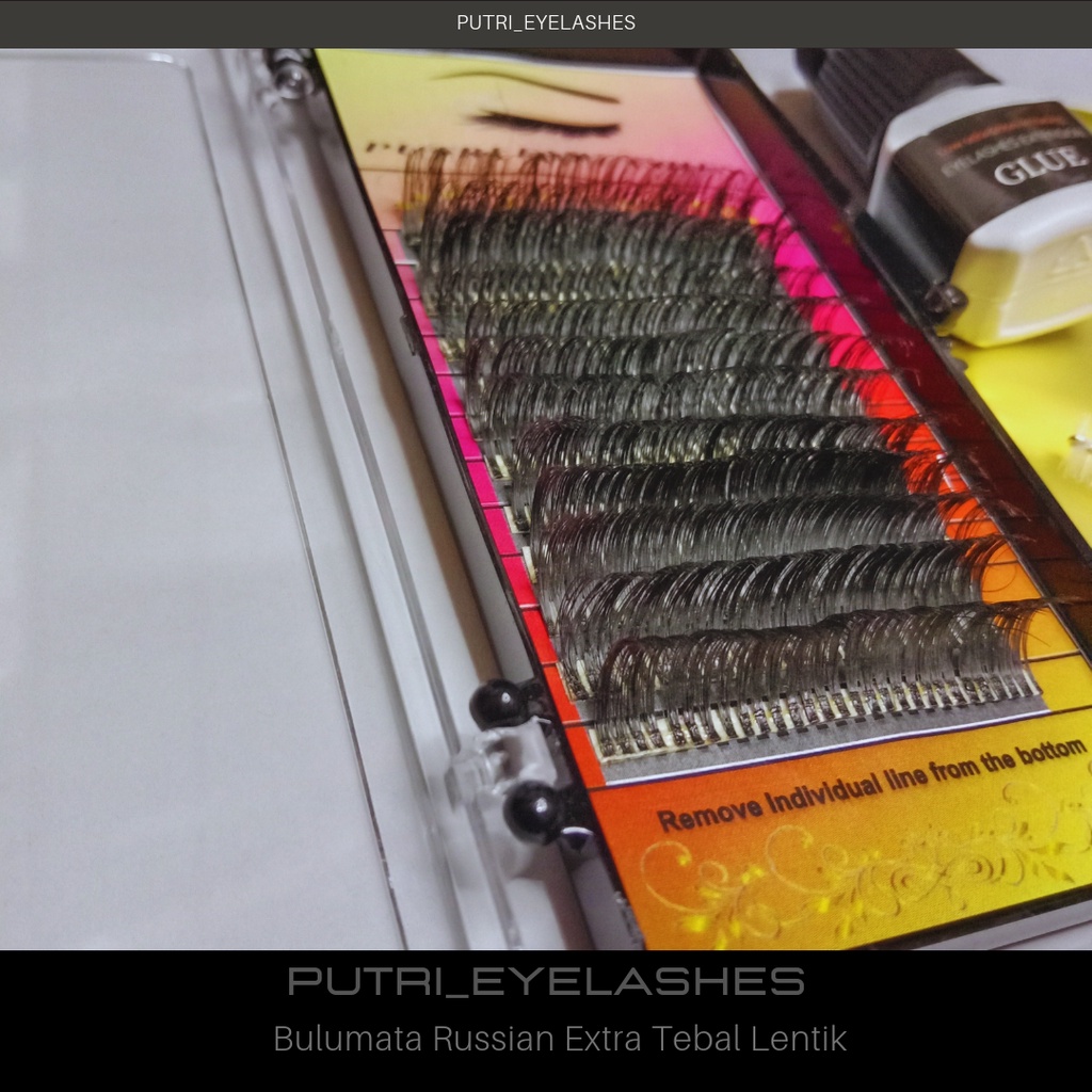 Paket Bulumata Russian Putri Eyelashes [ Merah ] - Lem Glue - Sisir Bulumata - 2 Ring Glue - pinset - Eye Gel Patches