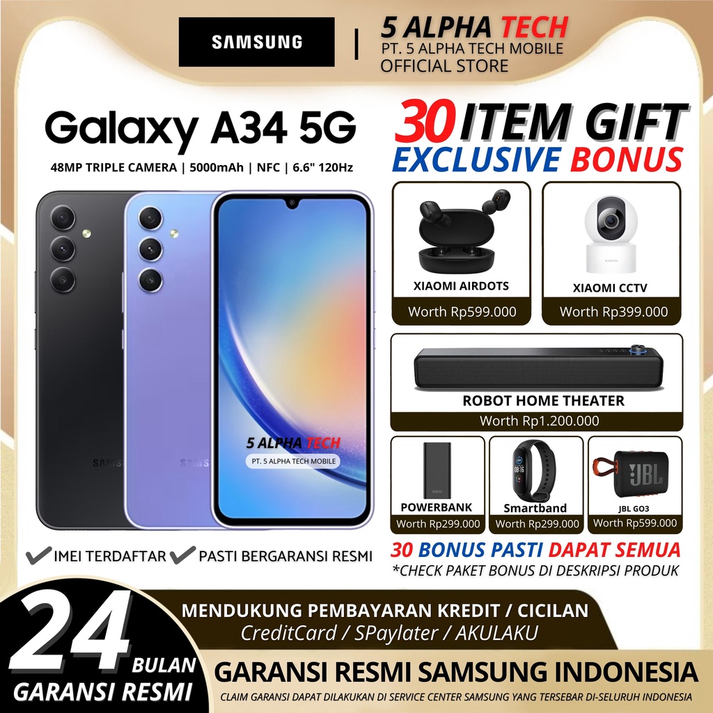 SAMSUNG GALAXY A34 5G NFC 8/256GB 8/128GB GARANSI RESMI SAMSUNG