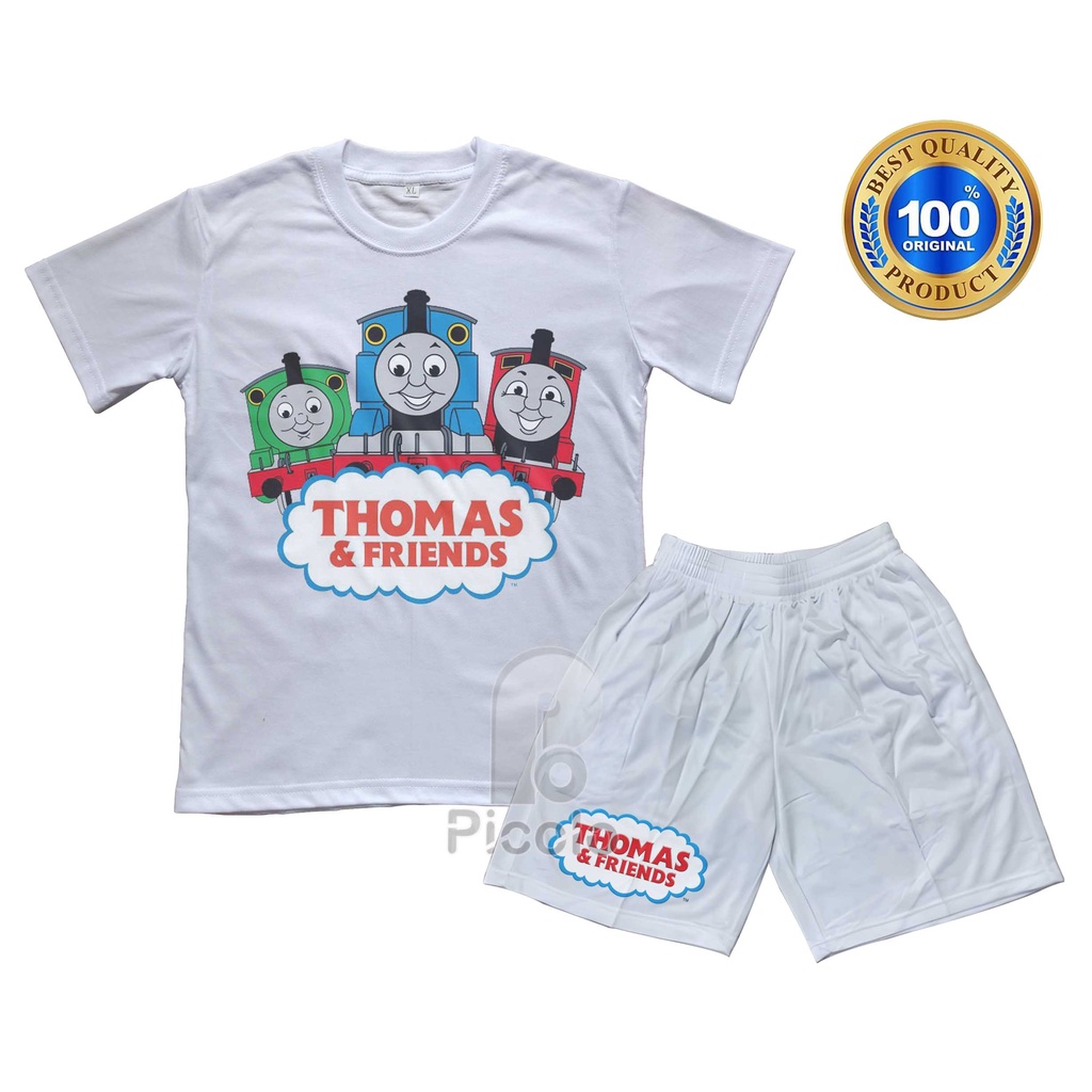 (FREE NAMA) BAJU KAOS SETELAN ANAK MOTIF KARAKTER KARTUN THOMAS AND FRIENDS UNISEX