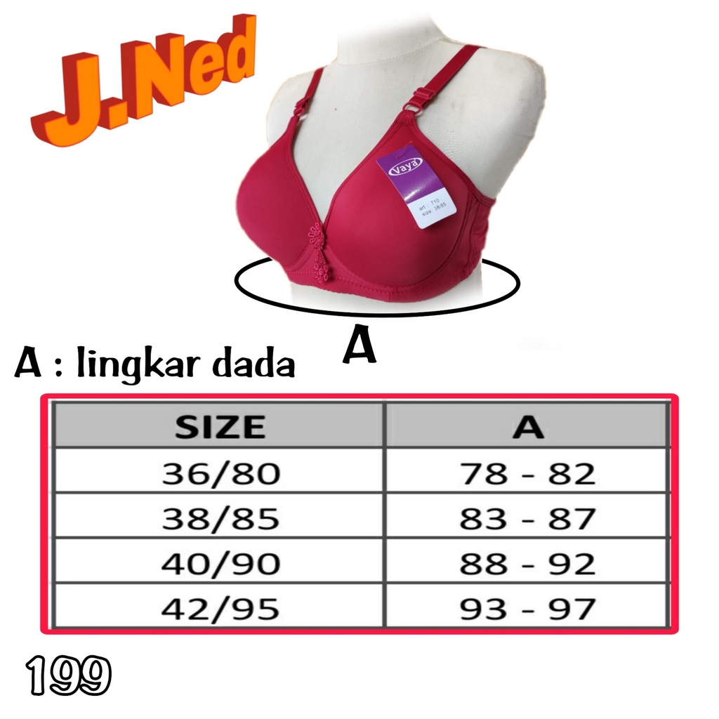 J199 Vaya Bra Busa Tanpa Kawat Cup B Tiga Pengait Size 36B - 42B