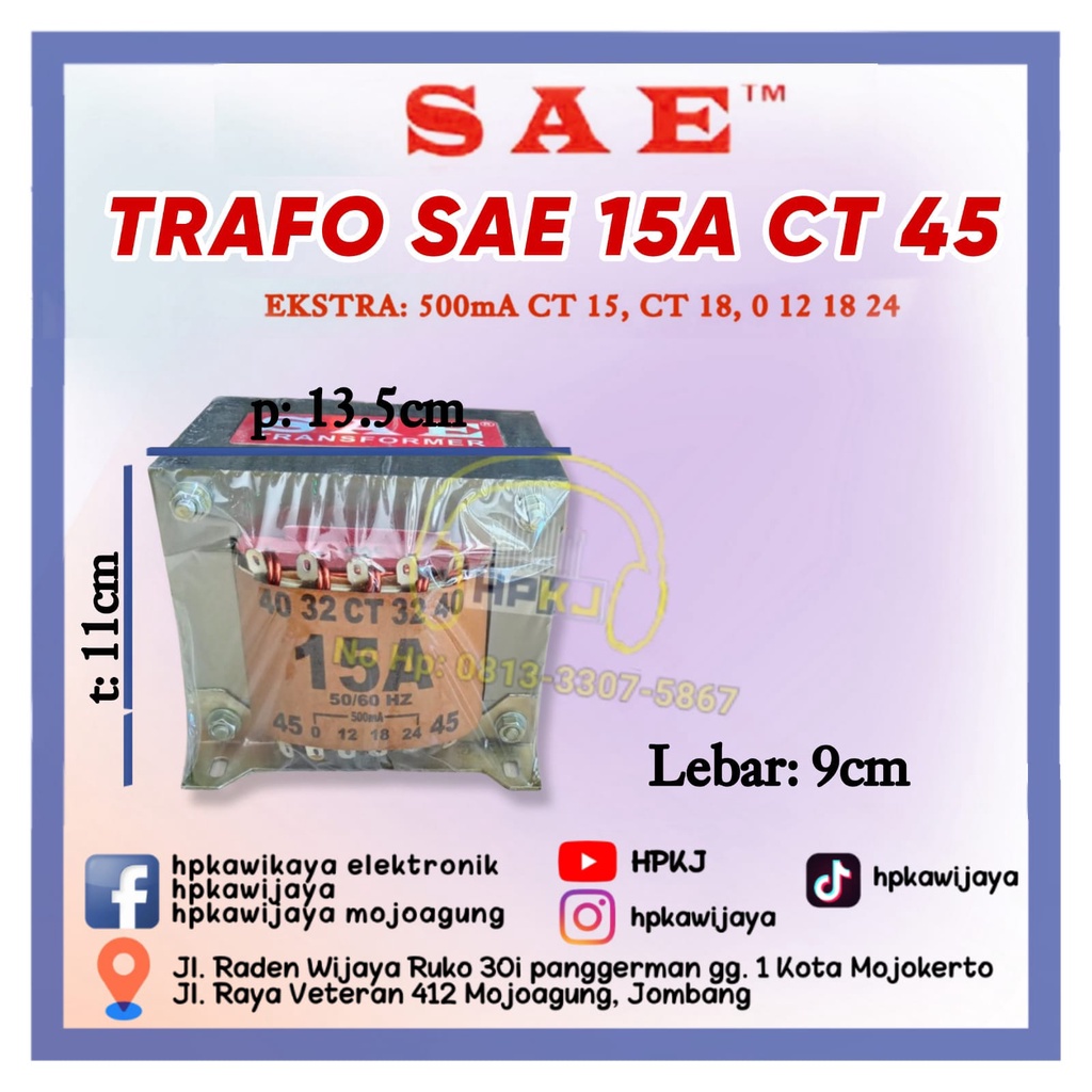 TRAFO TRANSFORMER SAE 15A CT 45V MURNI travo sae 15 ampere ct 45 volt
