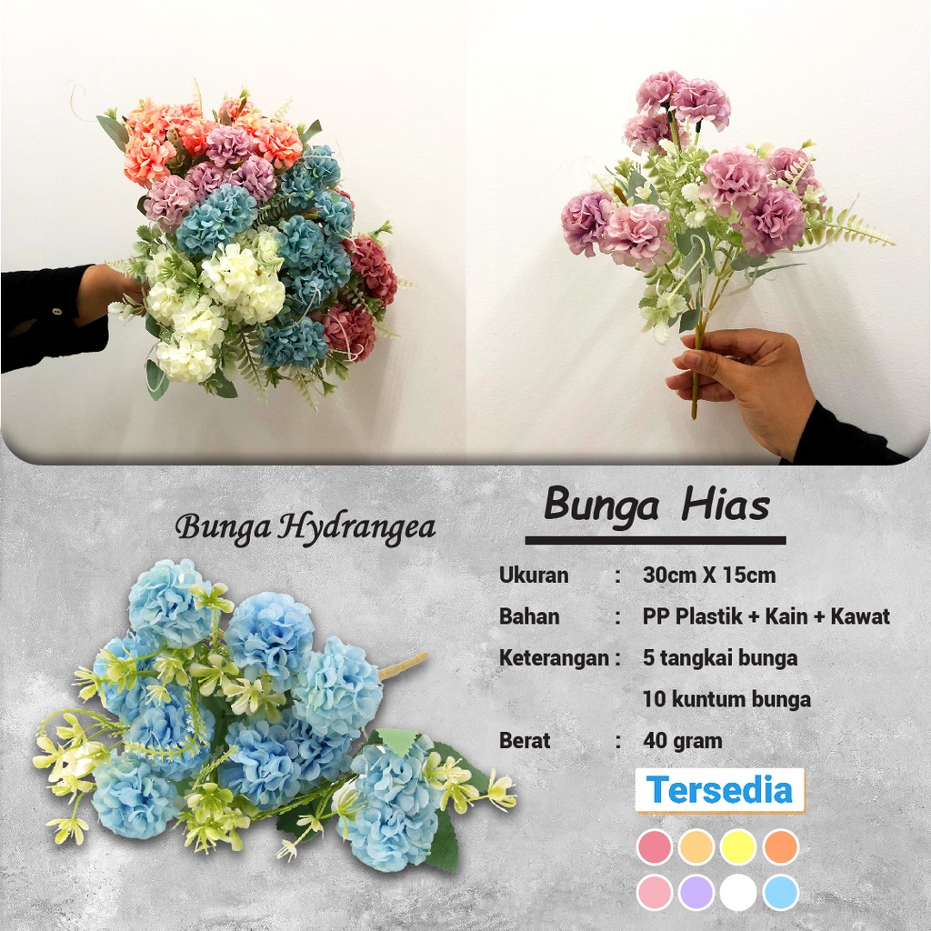 Bunga Hydrangea Hias Bunga Tangkai Buket Plastik Ornamen Pajangan Dekorasi Rumah Artificial Flower Satu7an PBP145