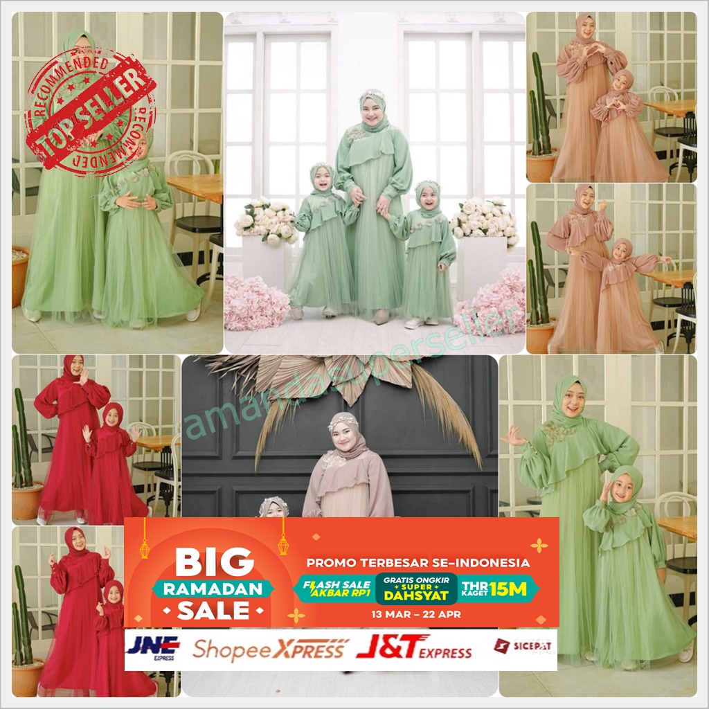 Terbatas. Promo Raya - SET COUPLE LEBARAN HIJAU SAGE KELUARGA MUSLIMAH IBU ANAK CEWE DRESS PESTA MEW